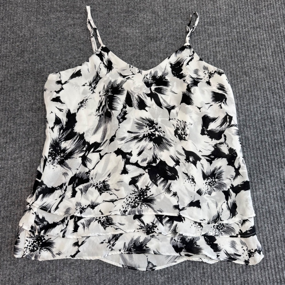 Philosophy S Black White Floral Camisole Spaghetti Strap Boho Flowy Top Feminine